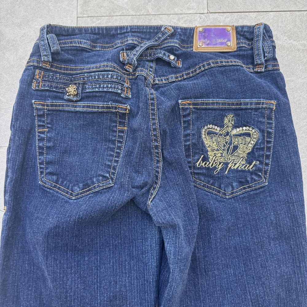 VTG Y2K Baby Phat Denim Blue Jeans Sz 11 Logo Embroidered Logo 29x31 Low Boot